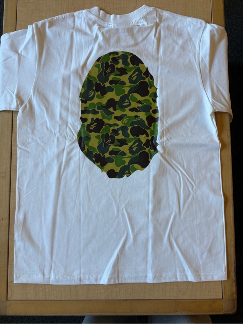 Bape White Tee with Green Camo Ape Head - Picture 2 of 3